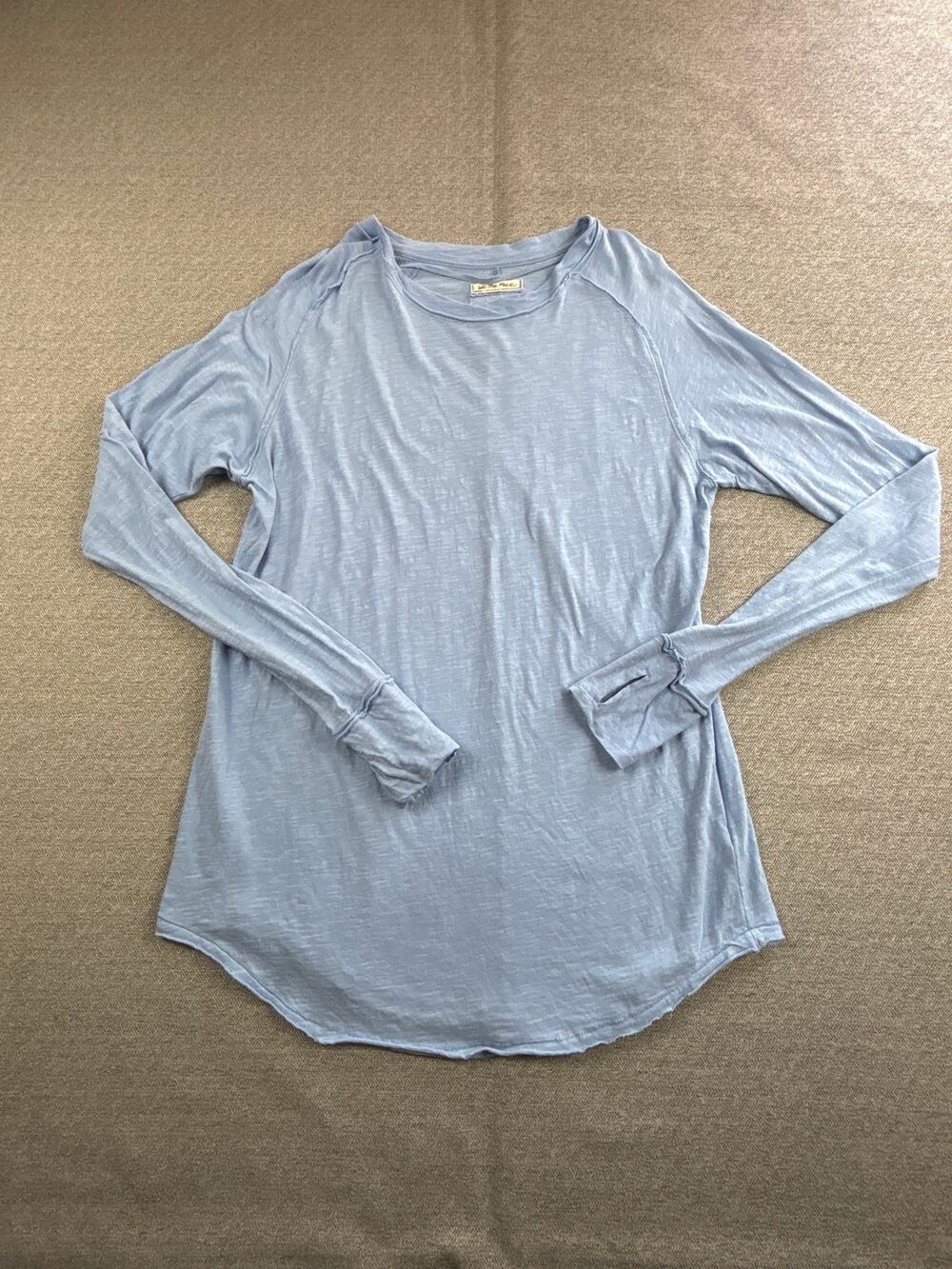 Free People We the Free Sz M Long Sleeve Cotton Blue Tunic Top Shirt Casual